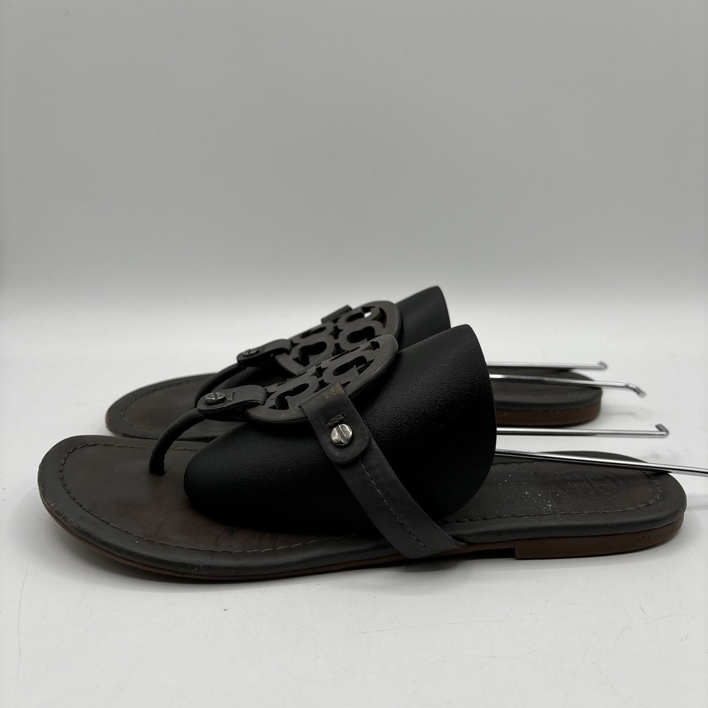 Tory Burch Miller Sandals Women's 7 M Dark Gray Leather Flats Thong - Picture 7 of 12
